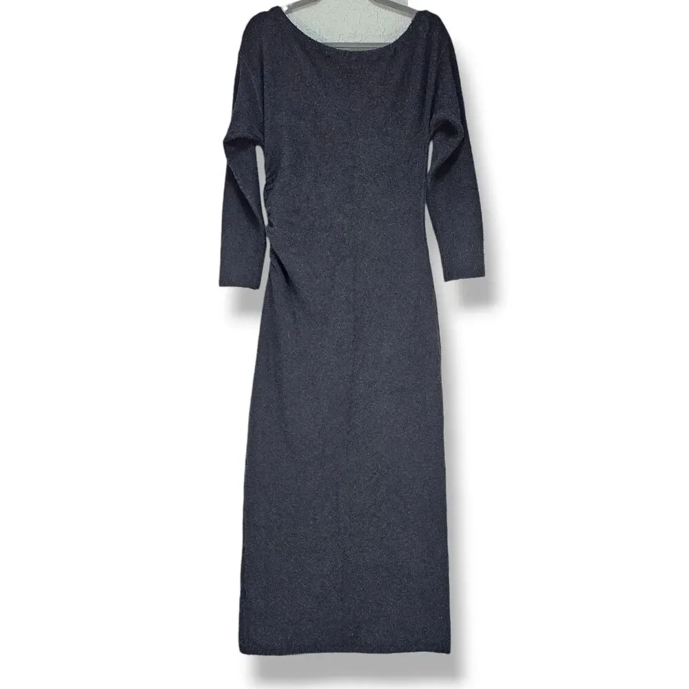 Abercrombie & Fitch Off-The-Shoulder Boucle Maxi Sweater Dress Black Medium NWT